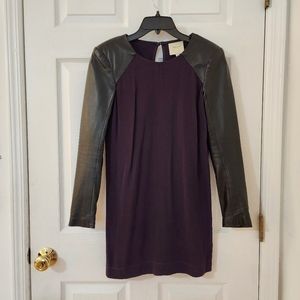 Mason By Michelle Mason Color block Purple Dress With Lambskin Leather Arms